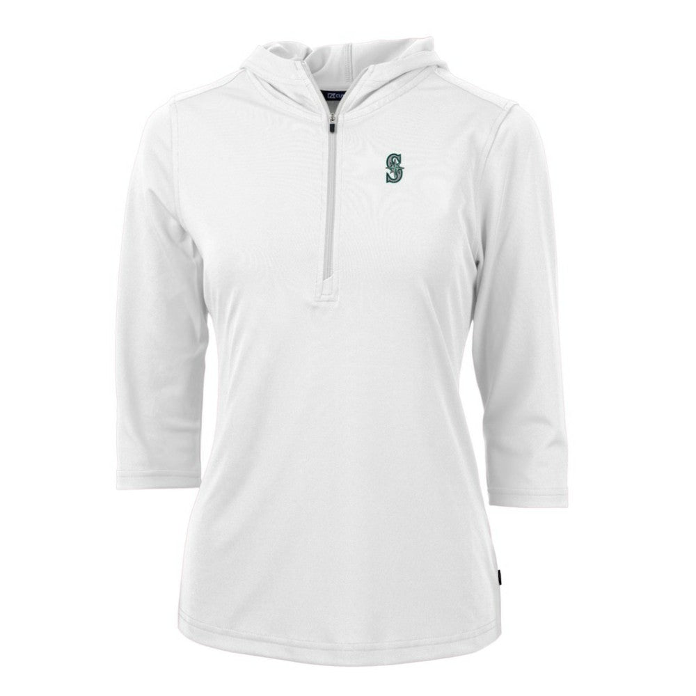 Seattle Mariners Cutter & Buck Women's Virtue Eco Pique 3/4 Sleeve Half-Zip Pullover Hoodie On Sale