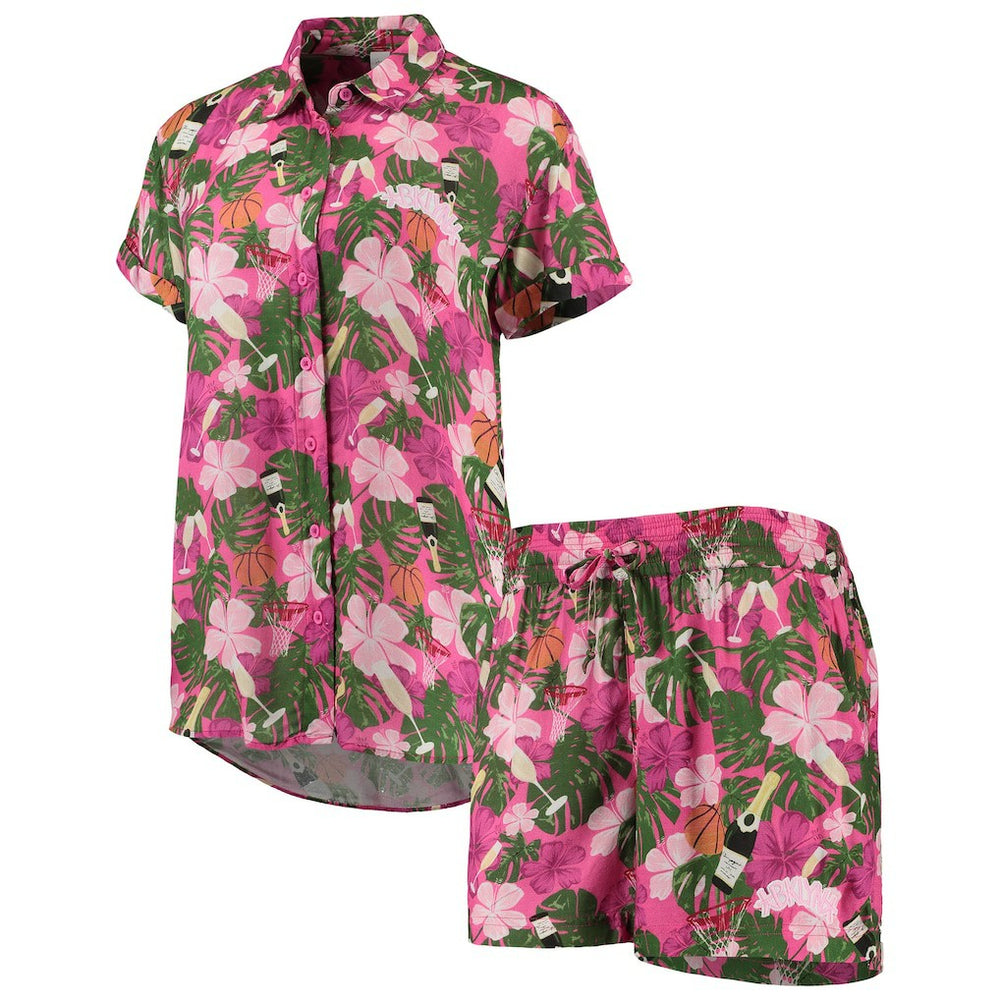 NBA - Brooklyn Nets Lusso Women's Finley-Frankie Party Top & Shorts Set - Pink