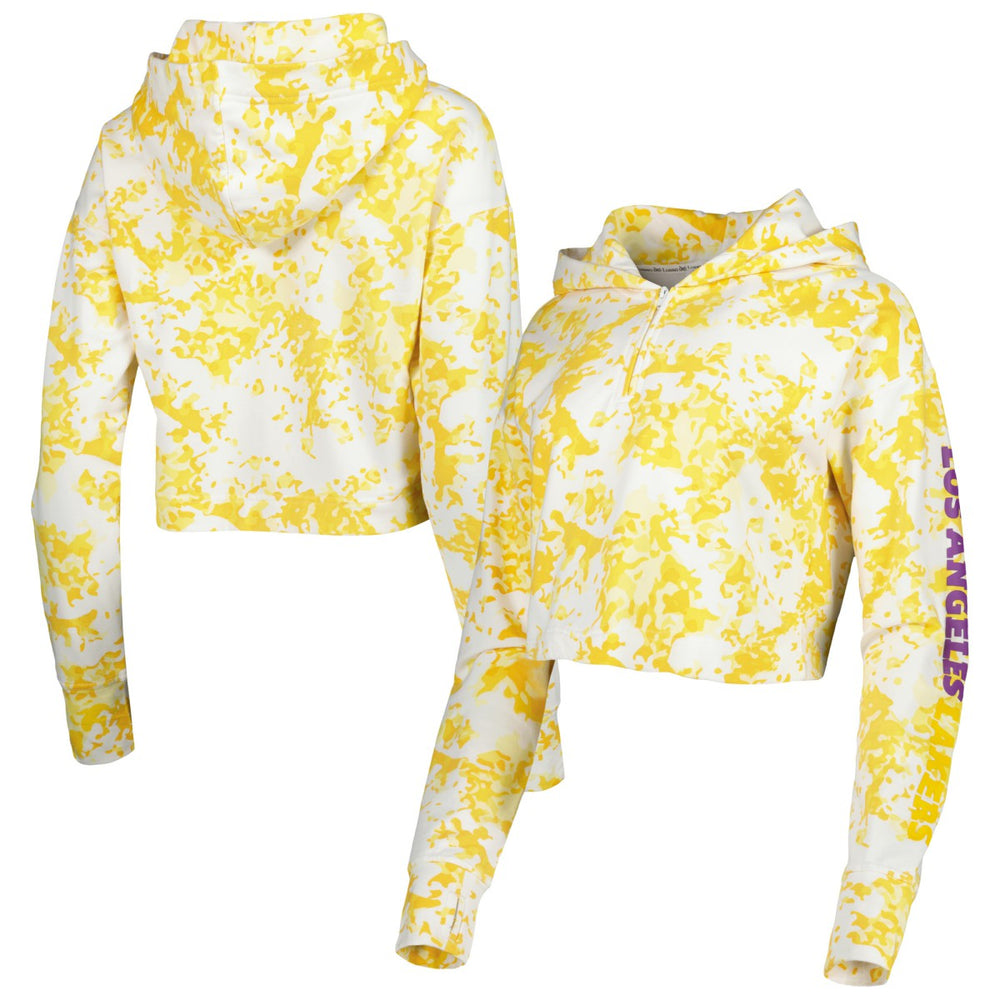 NBA - Los Angeles Lakers Lusso Women's Maia Tri-Blend Cropped Quarter-Zip Top - Gold/White