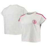 NBA - Brooklyn Nets Lusso Women's Margot Cropped Tri-Blend Cap Sleeve Sweatshirt - White