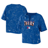 NBA - Philadelphia 76ers WEAR by Erin Andrews Women's Bleach Splatter Notch Neck T-Shirt - Royal