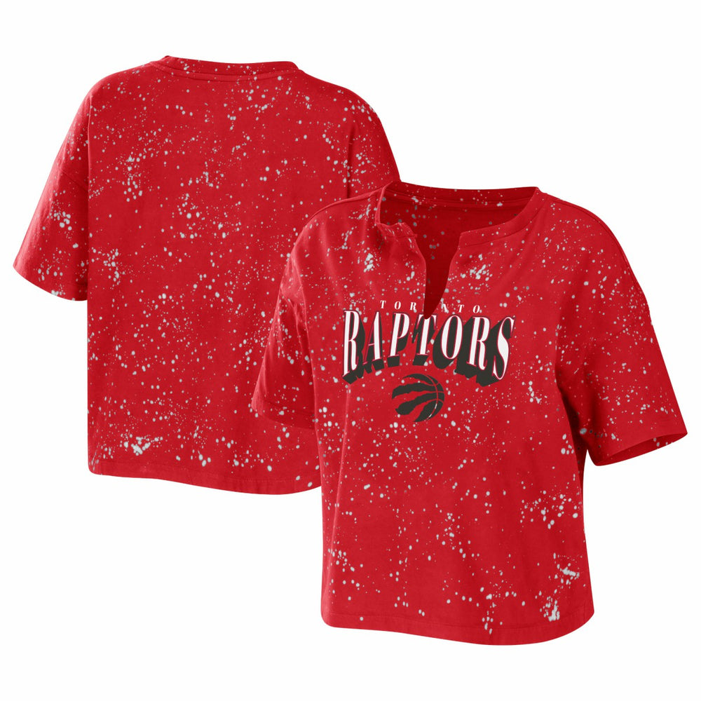 NBA - Toronto Raptors WEAR by Erin Andrews Women's Bleach Splatter Notch Neck T-Shirt - Red