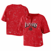 NBA - Toronto Raptors WEAR by Erin Andrews Women's Bleach Splatter Notch Neck T-Shirt - Red