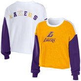 NBA - Los Angeles Lakers WEAR by Erin Andrews Women's Mixed Letter Cropped Pullover Sweatshirt - Heather Gold