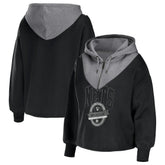 NBA - Brooklyn Nets WEAR by Erin Andrews Women's Pieced Quarter-Zip Hoodie Jacket - Black