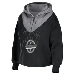 NBA - Brooklyn Nets WEAR by Erin Andrews Women's Pieced Quarter-Zip Hoodie Jacket - Black
