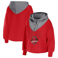 NBA - Chicago Bulls WEAR by Erin Andrews Women's Pieced Quarter-Zip Hoodie Jacket - Red