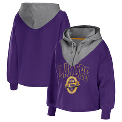 NBA - Los Angeles Lakers WEAR by Erin Andrews Women's Pieced Quarter-Zip Hoodie Jacket - Purple