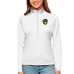 Milwaukee Brewers Antigua Women's Tribute Quarter-Zip Pullover Top Clearance