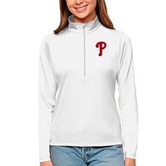 Philadelphia Phillies Antigua Women's Tribute Quarter-Zip Pullover Top for sale
