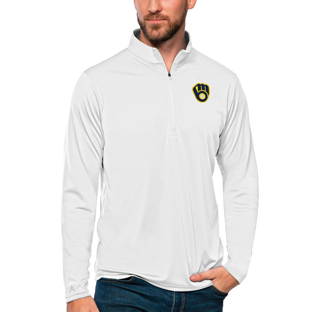 Milwaukee Brewers Antigua Tribute Quarter-Zip Pullover Top On Sale