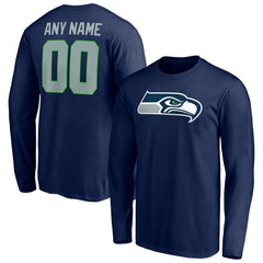 Seattle Seahawks Team Authentic Personalized Name & Number Long Sleeve T-Shirt College Navy - NFL