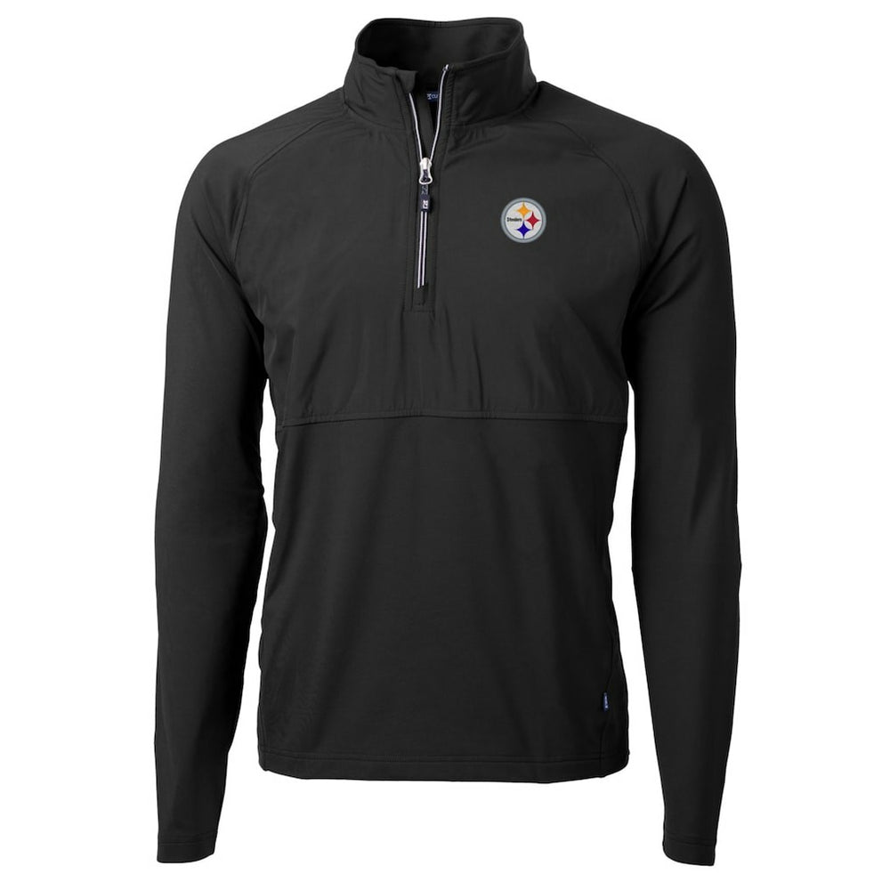 Pittsburgh Steelers Cutter & Buck Adapt Eco Knit Hybrid Recycled Quarter-Zip Raglan Jacket Black - NFL
