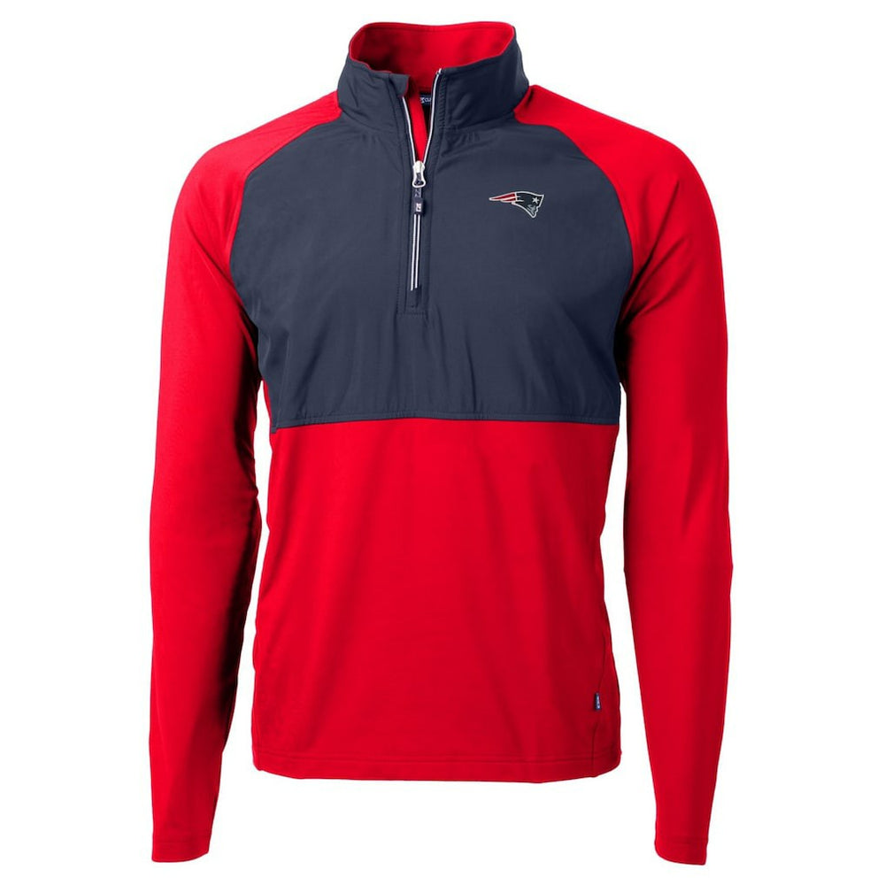 New England Patriots Cutter & Buck Adapt Eco Knit Hybrid Recycled Quarter-Zip Raglan Jacket Navy/Red - NFL