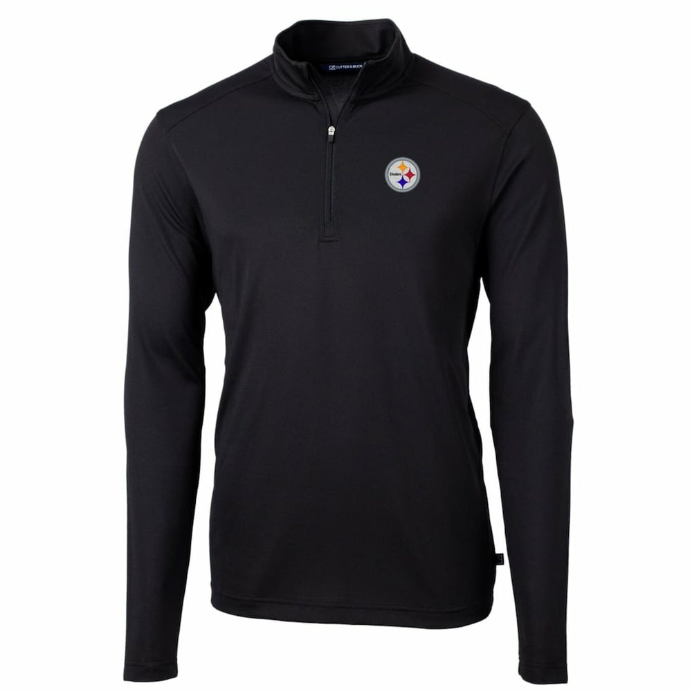 Pittsburgh Steelers Cutter & Buck Big & Tall Virtue Eco Pique Quarter-Zip Pullover Jacket Black - NFL