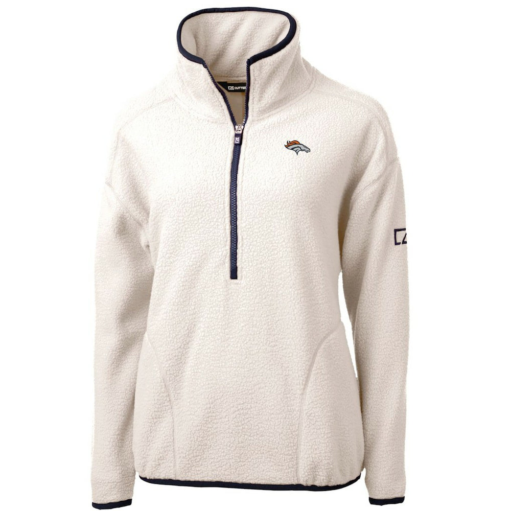 Denver Broncos Cutter & Buck Women's Cascade Eco Sherpa Fleece Half-Zip Pullover Jacket White/Navy - NFL