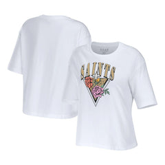 New Orleans Saints WEAR by Erin Andrews Women's Boxy Floral Cropped T-Shirt White - NFL