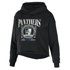 Carolina Panthers WEAR by Erin Andrews Women's Cropped Sponge Fleece Pullover Hoodie Black - NFL