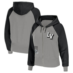 Las Vegas Raiders WEAR by Erin Andrews Women's Colorblock Lightweight Full-Zip Hoodie Silver - NFL