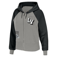 Las Vegas Raiders WEAR by Erin Andrews Women's Colorblock Lightweight Full-Zip Hoodie Silver - NFL