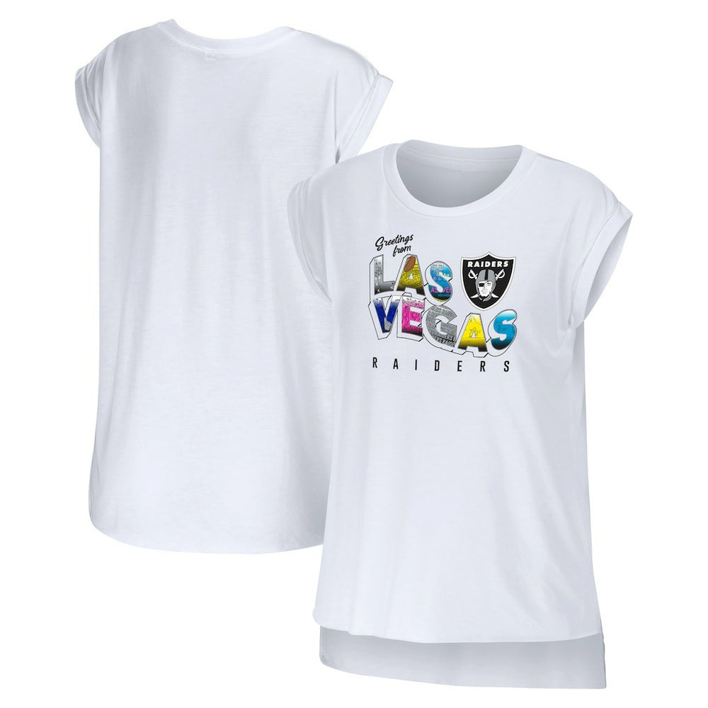 Las Vegas Raiders WEAR by Erin Andrews Women's Greetings From Muscle T-Shirt White - NFL