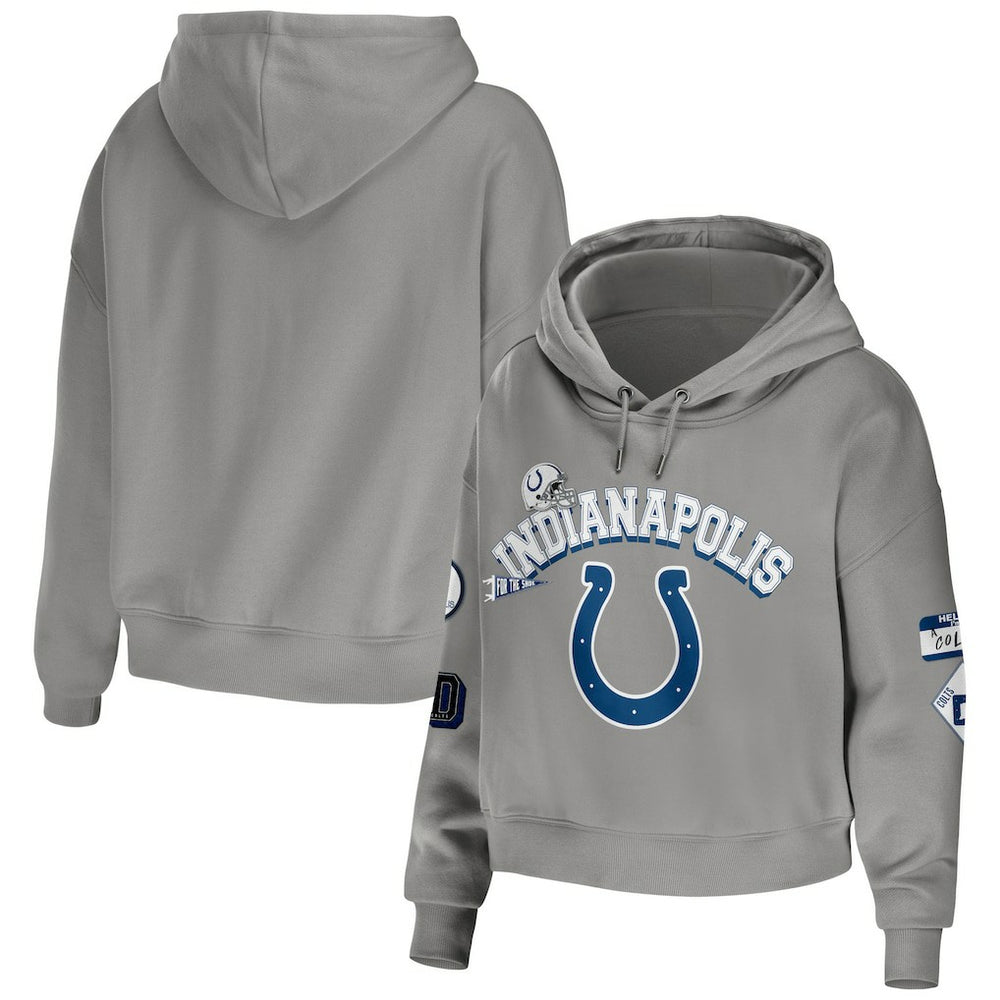 Indianapolis Colts WEAR by Erin Andrews Women's Modest Cropped Pullover Hoodie Gray - NFL