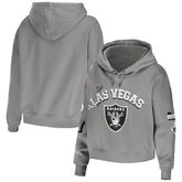 Las Vegas Raiders WEAR by Erin Andrews Women's Modest Cropped Pullover Hoodie Gray - NFL