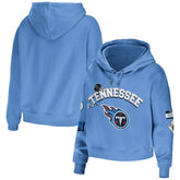 Tennessee Titans WEAR by Erin Andrews Women's Modest Cropped Pullover Hoodie Light Blue - NFL