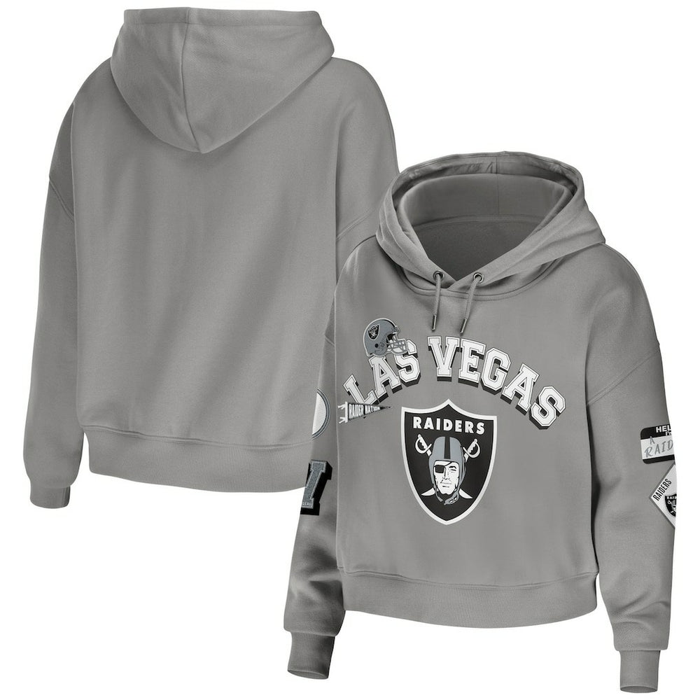 Las Vegas Raiders WEAR by Erin Andrews Women's Plus Size Modest Cropped Pullover Hoodie Gray - NFL