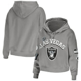 Las Vegas Raiders WEAR by Erin Andrews Women's Plus Size Modest Cropped Pullover Hoodie Gray - NFL