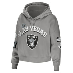 Las Vegas Raiders WEAR by Erin Andrews Women's Plus Size Modest Cropped Pullover Hoodie Gray - NFL