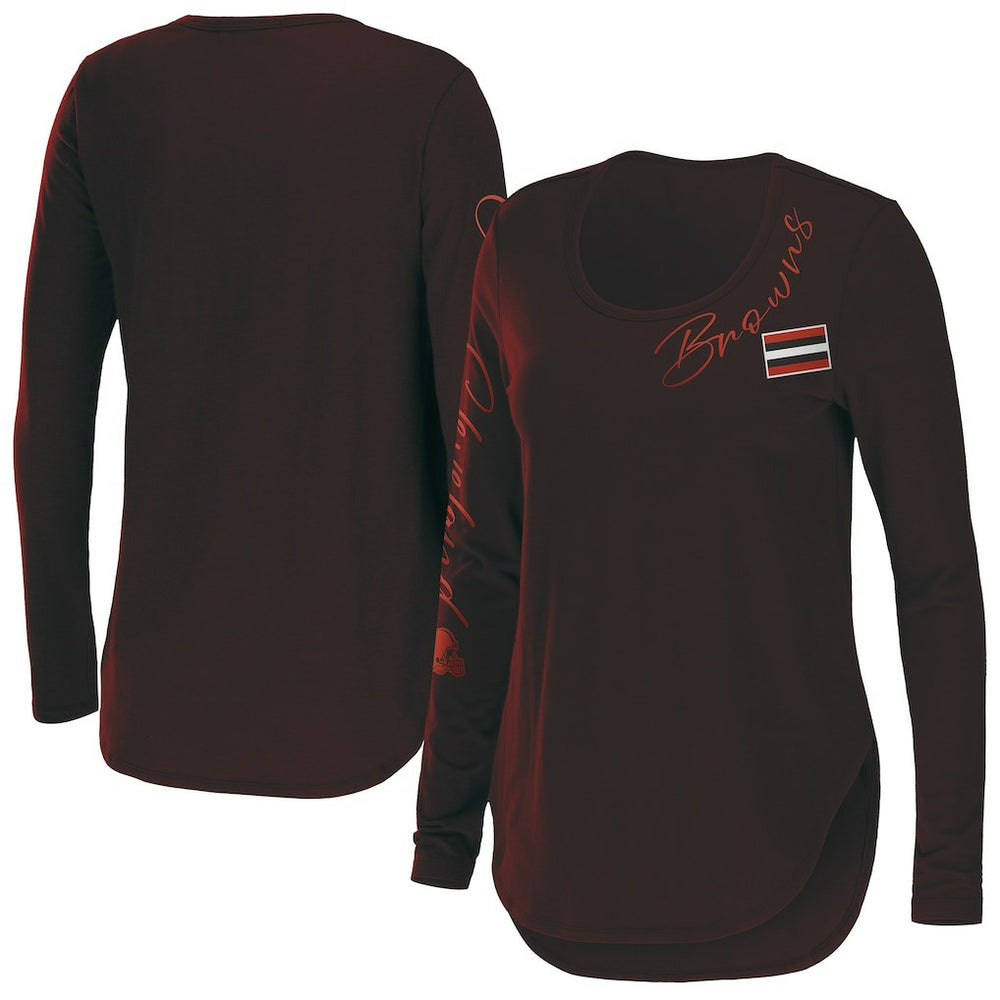 Cleveland Browns WEAR by Erin Andrews Women's Team Scoop Neck T-Shirt Brown - NFL