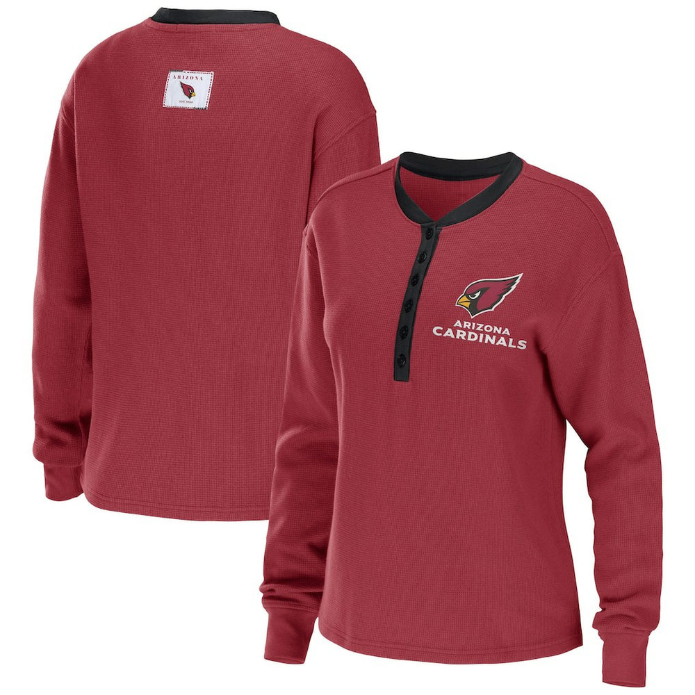 Arizona Cardinals WEAR by Erin Andrews Women's Waffle Henley Long Sleeve T-Shirt Cardinal - NFL