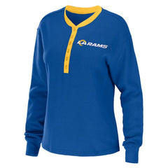 Los Angeles Rams WEAR by Erin Andrews Women's Waffle Henley Long Sleeve T-Shirt Royal - NFL