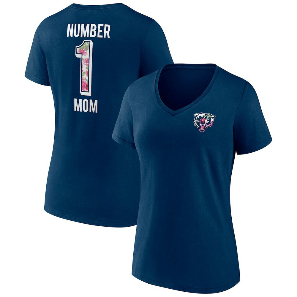 Chicago Bears Women's Plus Size Mother's Day #1 Mom V-Neck T-Shirt Navy - Fanatics