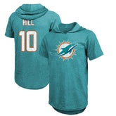 Tyreek Hill Miami Dolphins Majestic Threads Player Name & Number Short Sleeve Hoodie T-Shirt Aqua - NFL