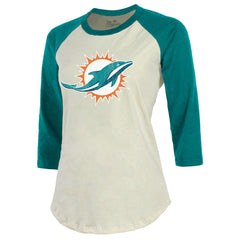 Tyreek Hill Miami Dolphins Majestic Threads Vintage Player Name & Number Raglan 3/4-Sleeve T-Shirt Cream/Aqua - NFL