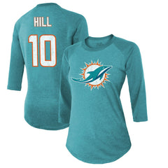 Tyreek Hill Miami Dolphins Majestic Threads Women's Name & Number Raglan 3/4 Sleeve T-Shirt Aqua - NFL