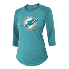 Tyreek Hill Miami Dolphins Majestic Threads Women's Name & Number Raglan 3/4 Sleeve T-Shirt Aqua - NFL
