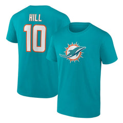 Tyreek Hill Miami Dolphins Player Icon Name & Number T-Shirt Aqua - Fanatics