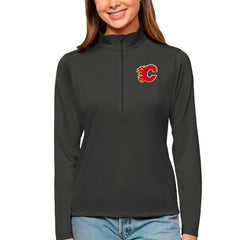 Calgary Flames - Antigua Women's Tribute Quarter-Zip Pullover Top Charcoal