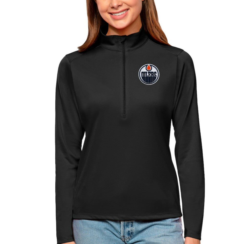 Edmonton Oilers - Antigua Women's Tribute Quarter-Zip Pullover Top Black