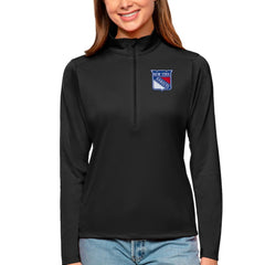 New York Rangers Antigua Women's Tribute Quarter-Zip Pullover Top Black