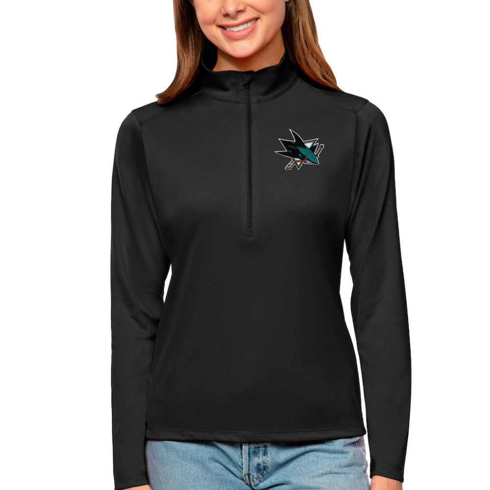 San Jose Sharks - Antigua Women's Tribute Quarter-Zip Pullover Top Black