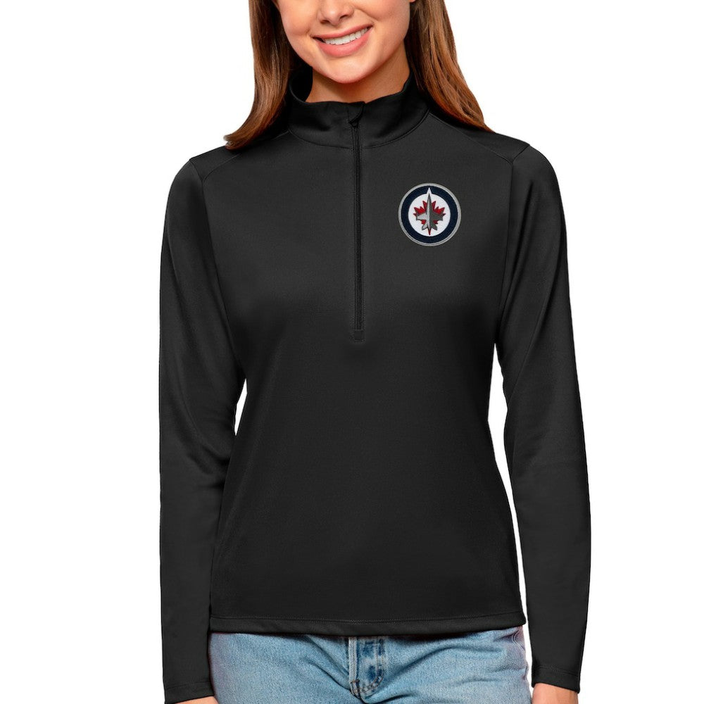 Winnipeg Jets - Antigua Women's Tribute Quarter-Zip Pullover Top Black