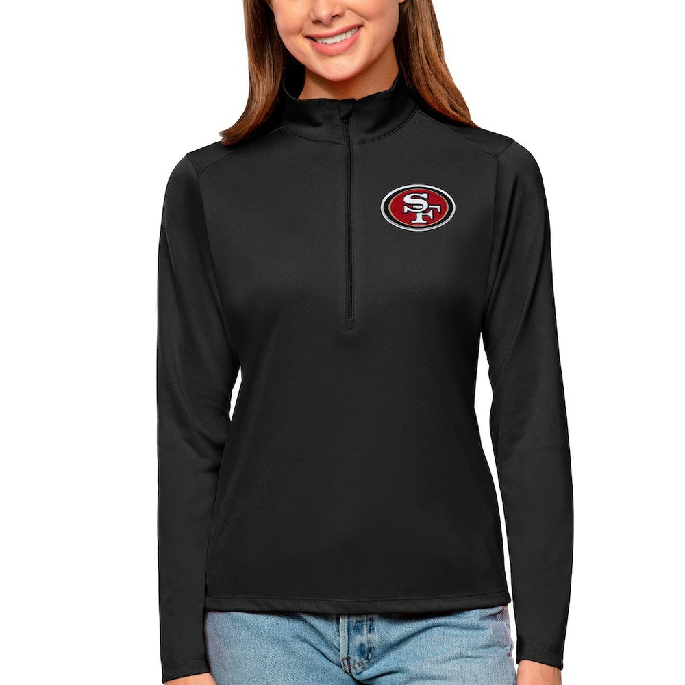 San Francisco 49ers Antigua Women's Tribute Half-Zip Top Black - NFL