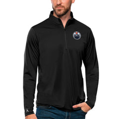 Edmonton Oilers - Antigua Tribute Quarter-Zip Pullover Top Black