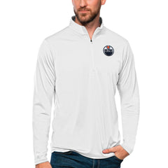 Edmonton Oilers - Antigua Tribute Quarter-Zip Pullover Top White