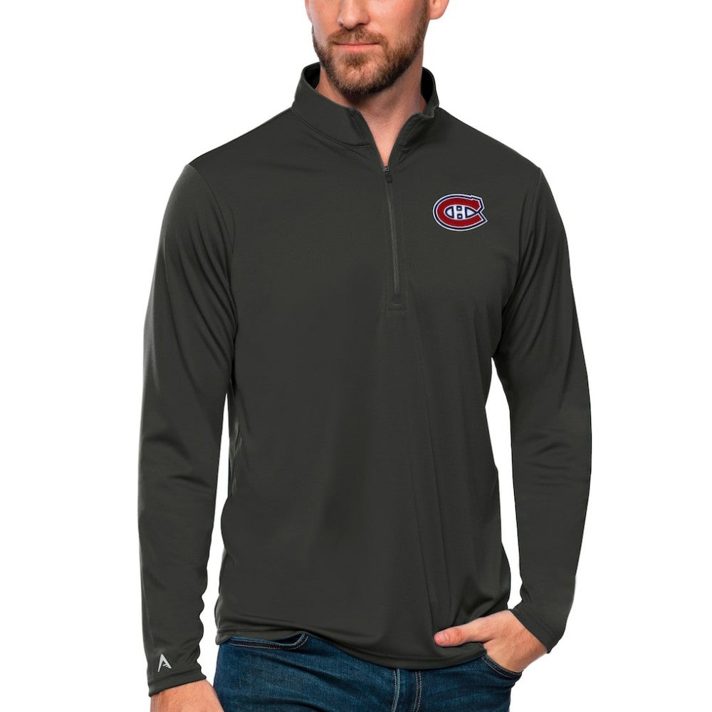 Montreal Canadiens - Antigua Tribute Quarter-Zip Pullover Top Charcoal