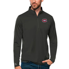 Montreal Canadiens - Antigua Tribute Quarter-Zip Pullover Top Charcoal